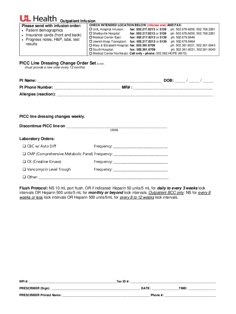 Outpatient Infusion Order Form - Blank Fillable Template | Fill Out ...