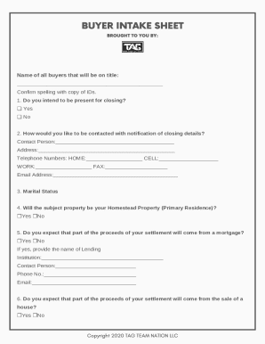 Buyer Intake Sheet