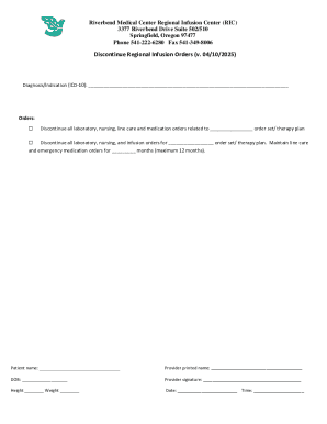 Discontinue Regional Infusion Orders Form