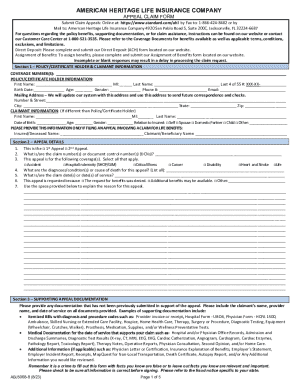 American Heritage Life Insurance Appeal Claim Form