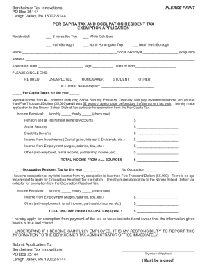 Per Capita Tax and Occupation Resident Tax Exemption Application