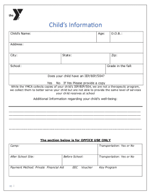 YMCA Child Registration Form