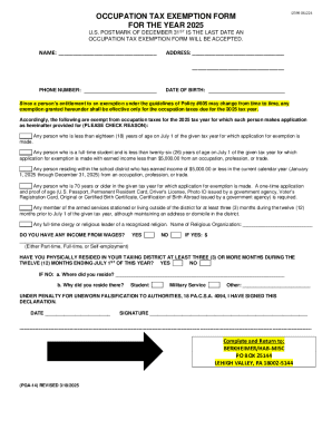 Occupation Tax Exemption Form