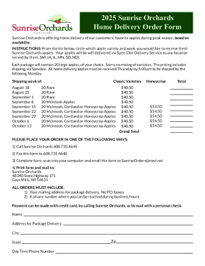 Sunrise Orchards Home Delivery Order Form