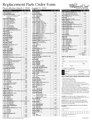 Replacement Parts Order Form