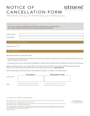 Portugal Private Wealth Portfolio Cancellation Form