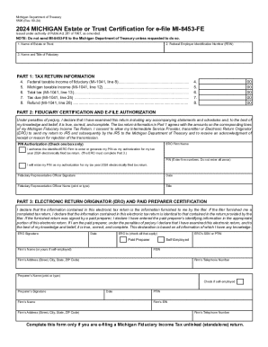 Michigan Estate or Trust Certification for e-file MI-8453-FE