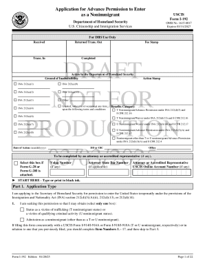 USCIS Form I-192 Application for Advance Permission to Enter as a Nonimmigrant