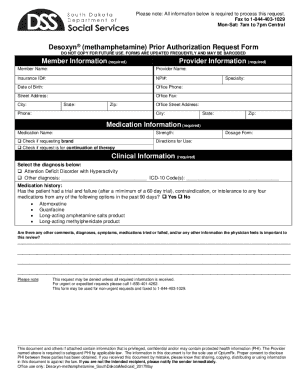 Desoxyn Prior Authorization Request Form