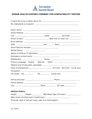 Donor Health History/Consent for Compatibility Testing