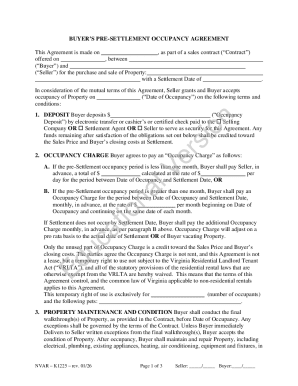 Buyer’s Pre-Settlement Occupancy Agreement