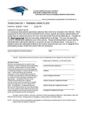 Parent Consent for Field Trip and Emergency Medical Authorization