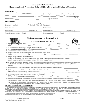 Benevolent and Protective Order of Elks Membership Application