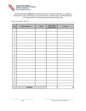 VAT Invoice Summary for Excise Tax Refund Application