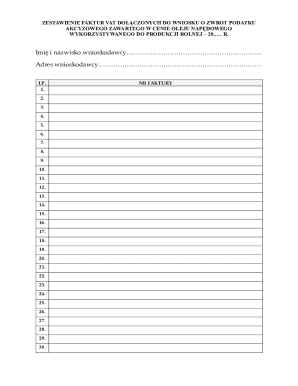 Poland VAT Invoice Summary for Agricultural Fuel Tax Refund
