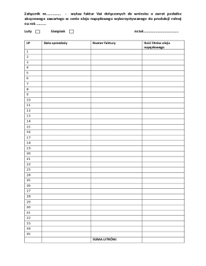 VAT Invoice List for Agricultural Fuel Tax Refund
