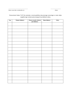 VAT Invoice Summary for Agricultural Fuel Tax Refund