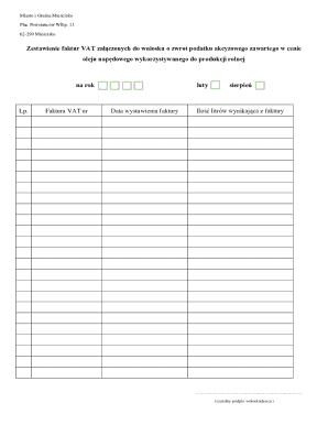 VAT Invoice Summary for Agricultural Fuel Tax Refund