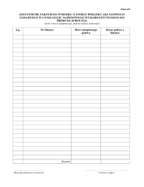 Polish Excise Tax Refund Fuel Invoice Summary