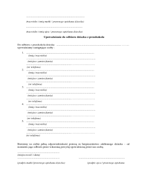 Child Pickup Authorization Form