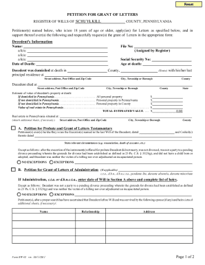 Pennsylvania Petition for Grant of Letters