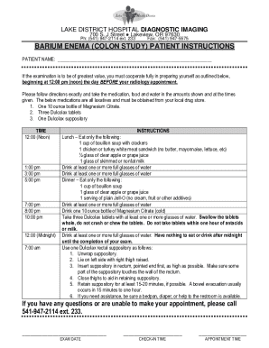 Barium Enema Colon Study Instructions