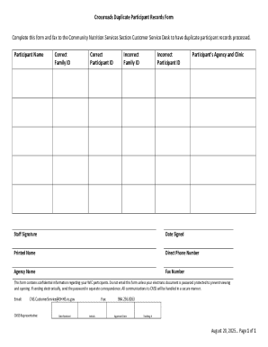 Crossroads Duplicate Participant Records Form