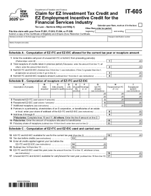 New York EZ Investment Tax Credit Claim Form IT-605