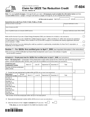 Form IT-604 Claim for QEZE Tax Reduction Credit ...