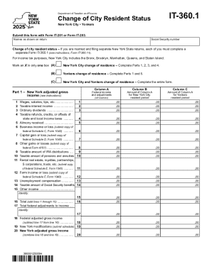 Enhanced Form IT-360.1, Change of City Resident Status