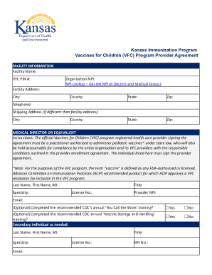Kansas Vaccines for Children Program Provider Agreement