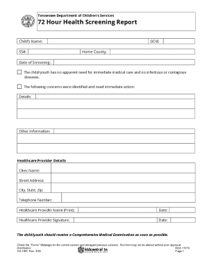 Tennessee 72 Hour Health Screening Report