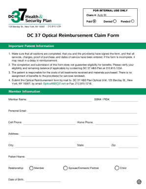 DC 37 Optical Reimbursement Claim Form