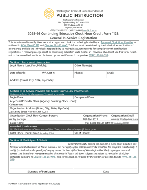 Washington Continuing Education Clock Hour Form 1125