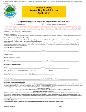 Walton County Annual Dog Beach License Application