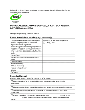 Bank Complaint Form for Institutional Clients
