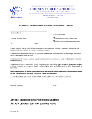 Cheney Public Schools Direct Deposit Authorization
