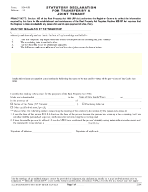 SD-01JI Statutory Declaration for Joint Tenant Transfer