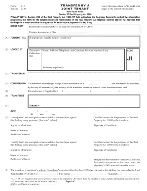 NSW Joint Tenancy Transfer Form