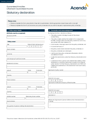 Statutory Declaration for Lost Policy Schedule