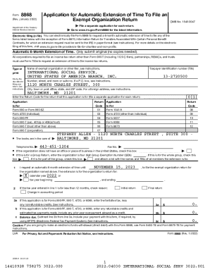 IRS Form 8868 Application for Extension