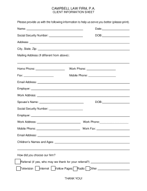 Client Information Sheet