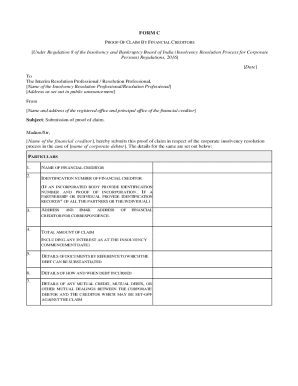 Proof of Claim by Financial Creditors