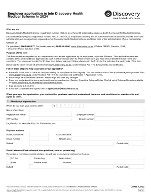 Discovery Health Medical Scheme Employer Application Form