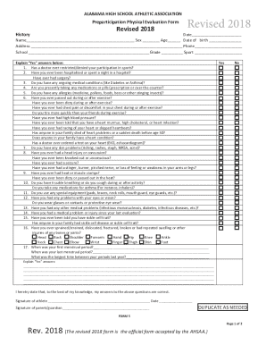 Alabama High School Athletic Association Preparticipation Physical Evaluation Form