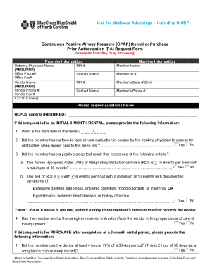 Medicare Advantage CPAP Rental or Purchase Prior Authorization Form