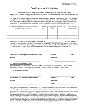 US Fish Import Certification Form