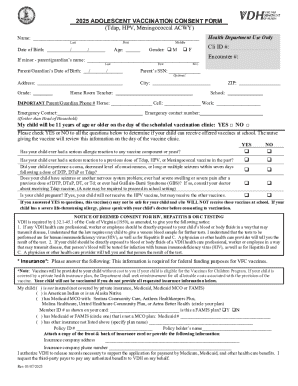 2025 Adolescent Vaccination Consent Form