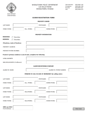 Middletown Alarm Registration Form