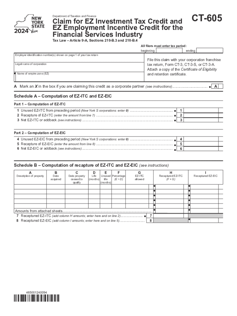 New York EZ Investment Tax Credit Claim Form - Blank Fillable Template ...
